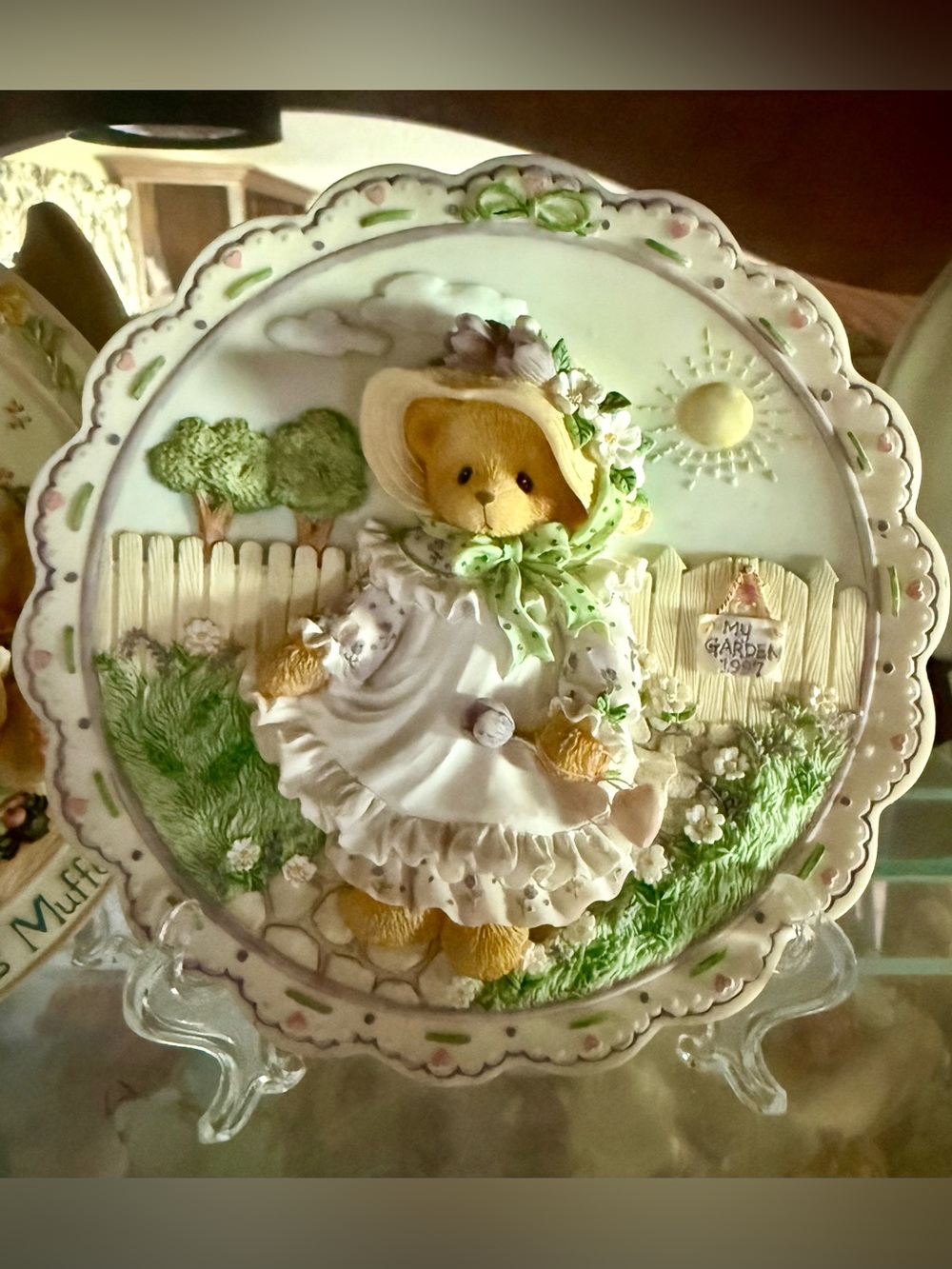 Cherished Teddies White and Green Garden Bear Plaque